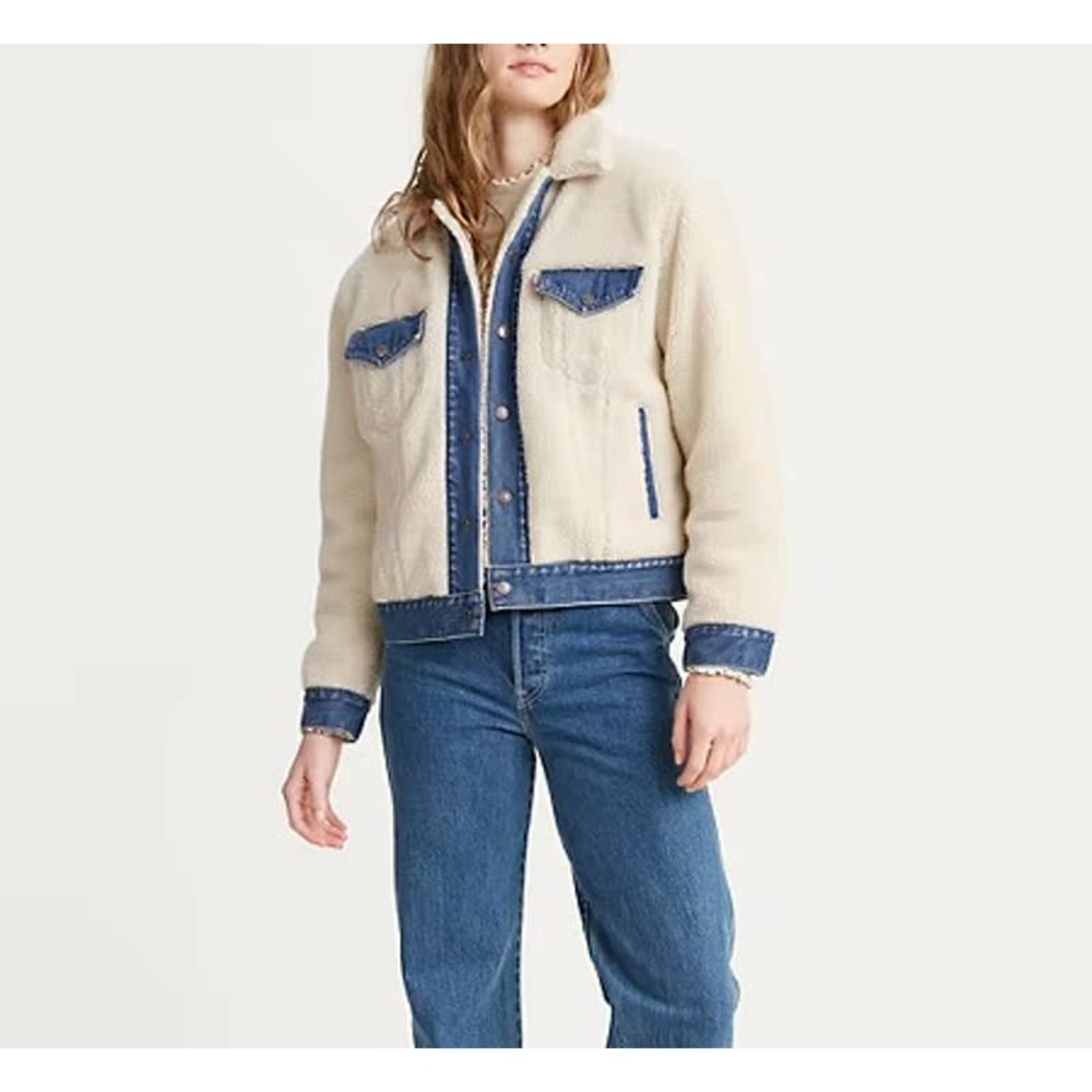 NWT Levis Off-White and Blue Sherpa Ex-Boyfriend Trucker Jacket size small - Picture 4 of 6